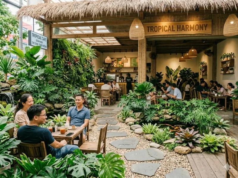 4 ý tưởng tiểu cảnh cây xanh cho quán cà phê phong cách tropical