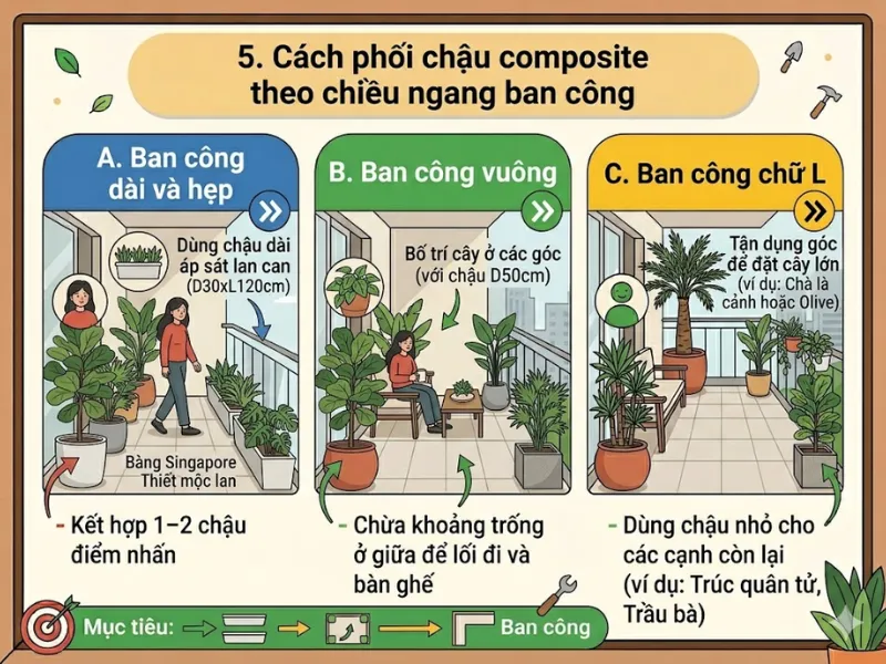 Set Up Chậu Composite Theo Kích Thước Ban Công Nhà Bạn