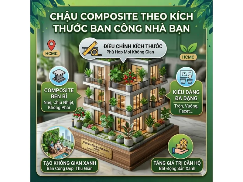 Set Up Chậu Composite Theo Kích Thước Ban Công Nhà Bạn